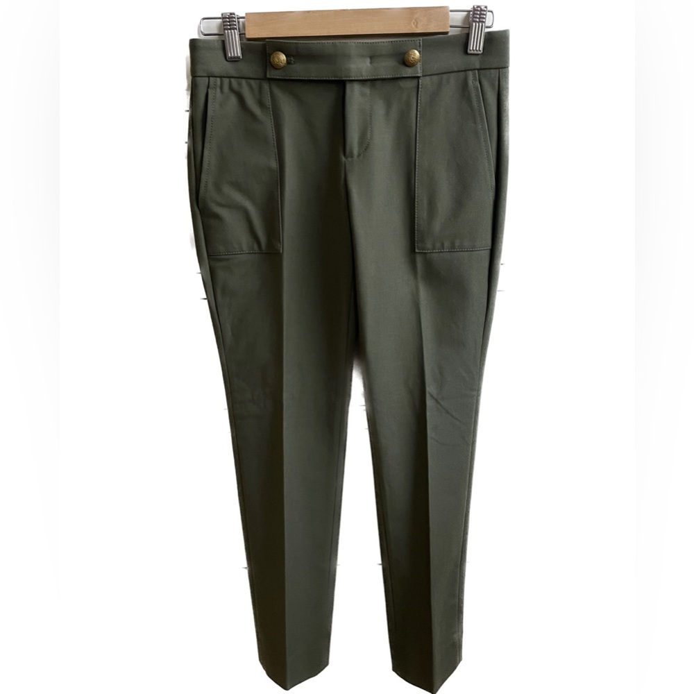 Banana Republic Ryan Bistretch Pant, Olive Green, Gold Buttons, Size “00” Petite